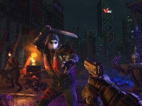 Gracz w Dying Light 2 celuje z pistoletu do przeciwnika z nożem
