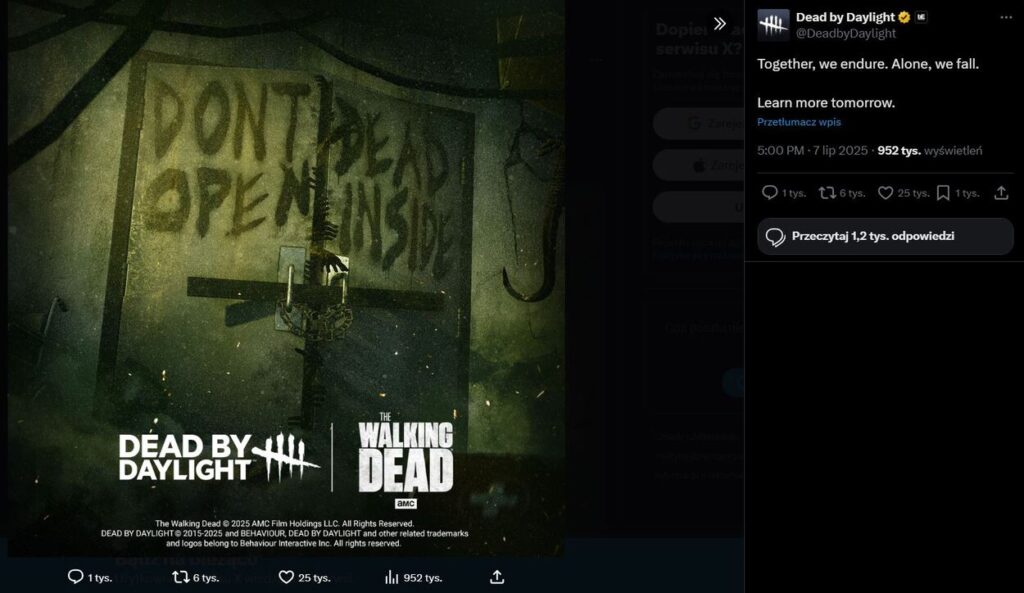 Zapowiedź crossovera Dead by Daylight i The Walking Dead