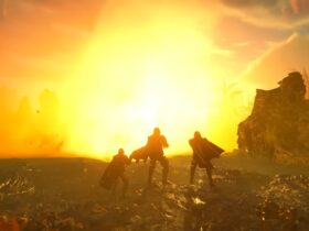 Postaci z Helldivers 2 na tle wybuchu
