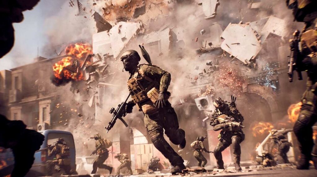 Żołnierz biegnący przez pole bitwy w Battlefield 6