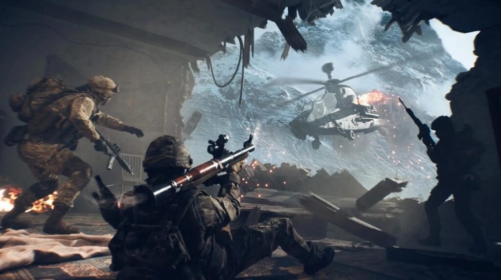 Helikopter leci w budynek, w którym są żołnierze w Battlefield 6