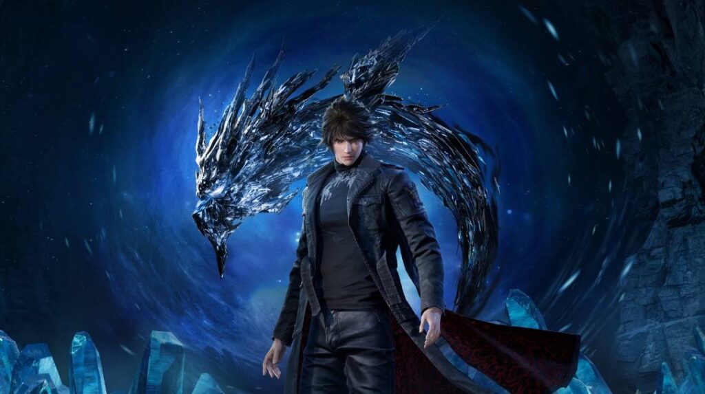 Główny bohater Lost Soul Aside na tle czarnego smoka