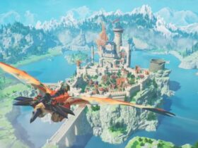 Smok leci do zamku w Monster Hunter Stories 3: Twisted Reflection