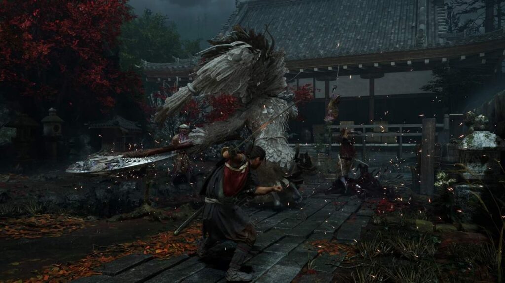 Główny bohater Onimusha: Way of the Sword walczy z ogromnym potworem