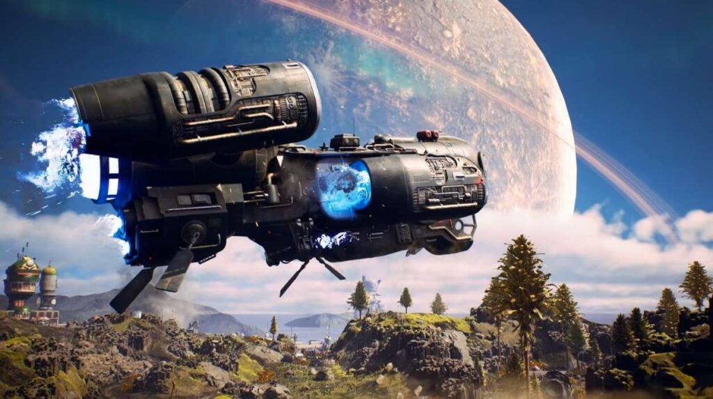 Statek kosmiczny ląduje na planecie w The Outer Worlds 2