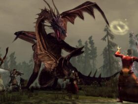 Grupa bohaterów walczy ze smokiem w Dragon Age Origins