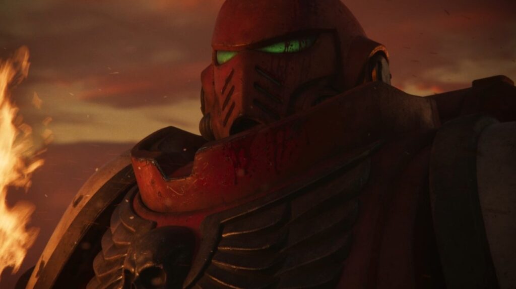 Żołnierz z Warhammer 40000 w czerwonej zbroi