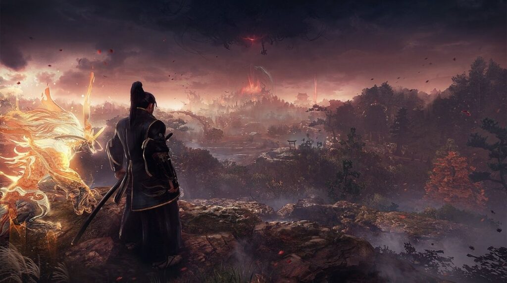 Główny bohater Nioh 3 obserwuje świat gry ze wzgórza