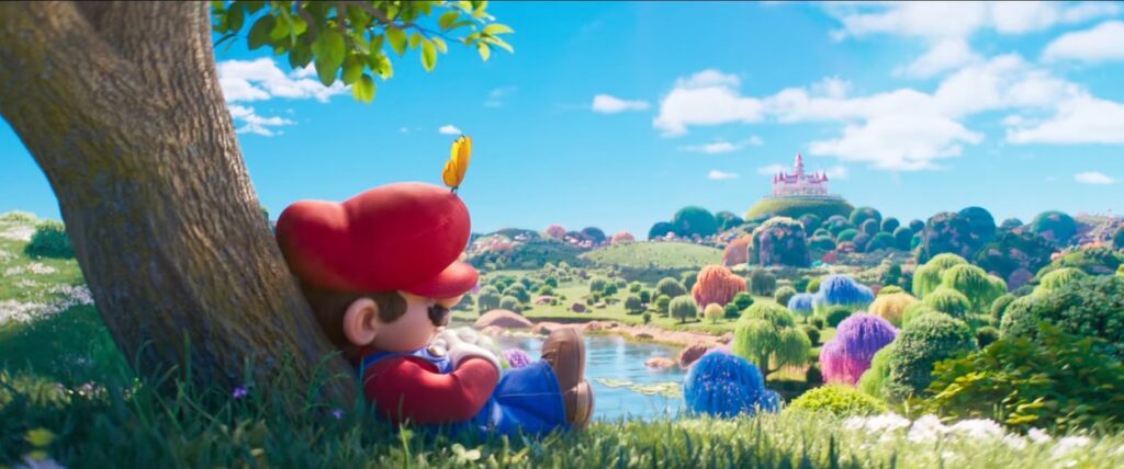 Mario odpoczywający pod drzewem