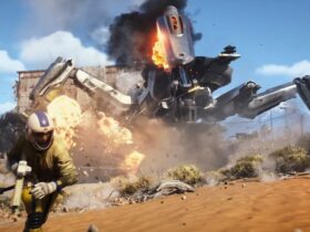 Gracz ucieka od ogromnego mechanicznego pająka w ARC Raiders