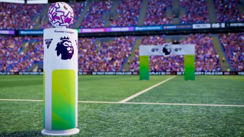 Piłka na piedestale Premier League w Football Manager 26