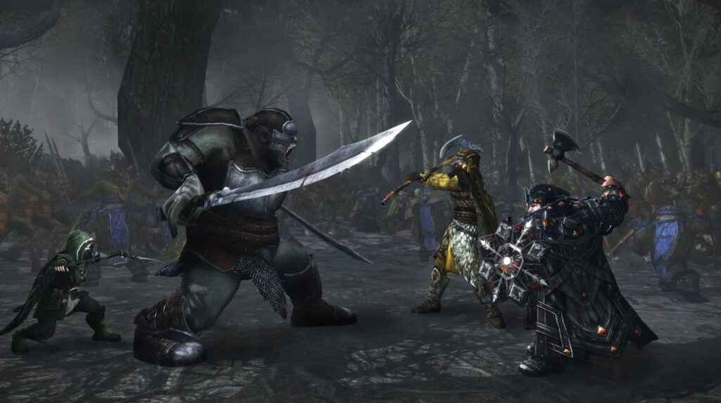 Walka kilku bohaterów z orkiem w LOTR Online