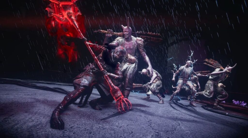 Jeden z bohaterów Ninja Gaiden 4 walczy z przeciwnikami młotem