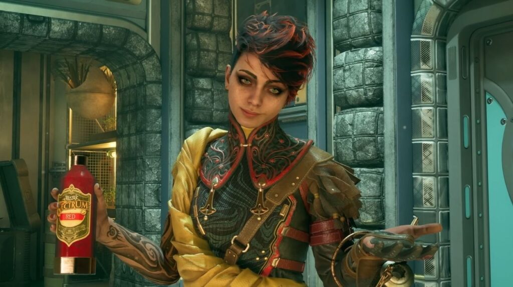 Kobieta trzymająca butelkę w The Outer Worlds 2