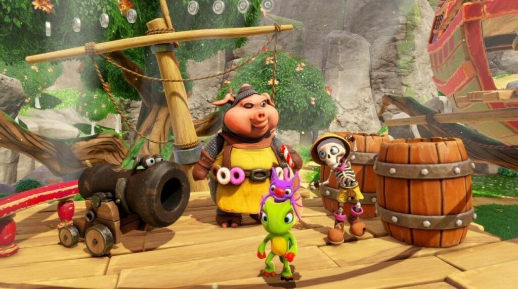 Główny bohater i kilka postaci z Yooka-Replaylee